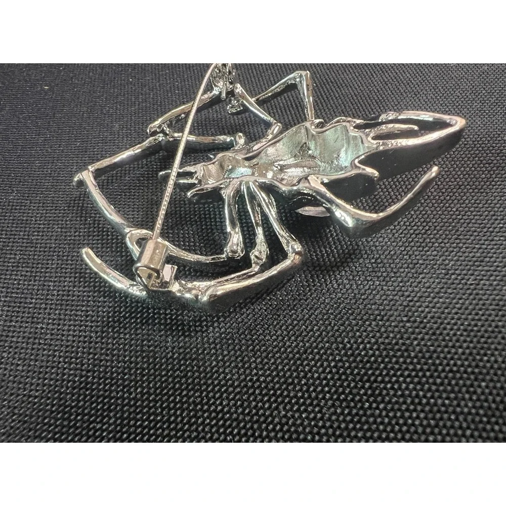 Large Silver‎ Tone Spider Brooch Clear Rhinestone Statement Halloween Gothic